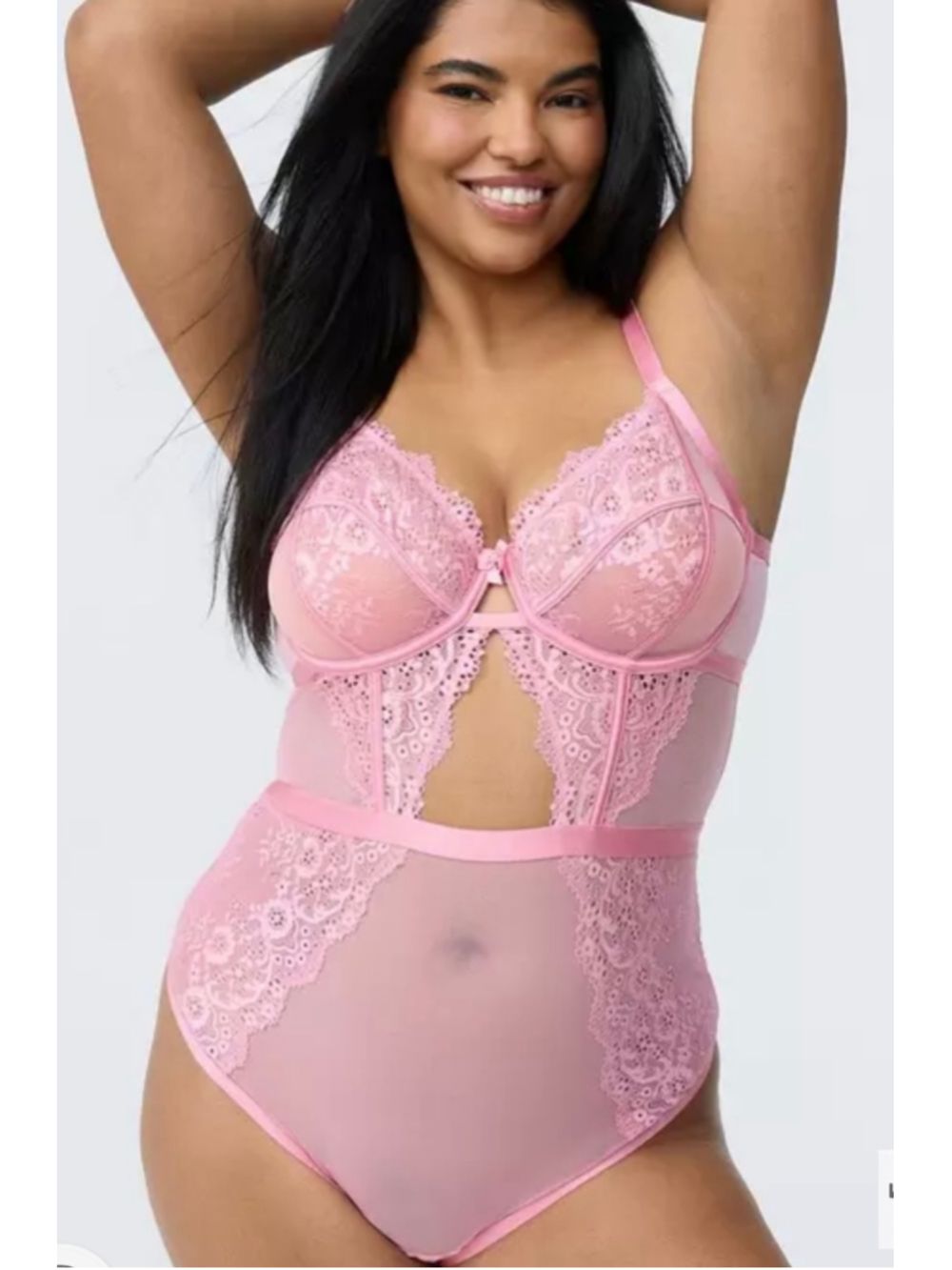 Torrid 4 plus size pink lace lingerie Demure Lace Thong Bodysuit